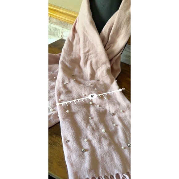 Jessica McClintock Faux Pearl-Embellished Pink Scarf With Fringe - Picture 10 of 11